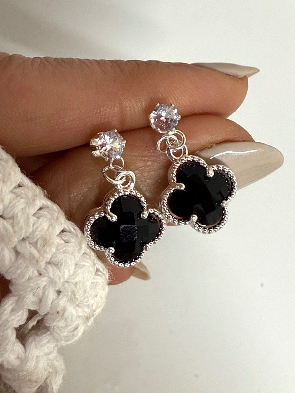 Producto - AB1560 Aros Van cleef cristal negro acero blanco