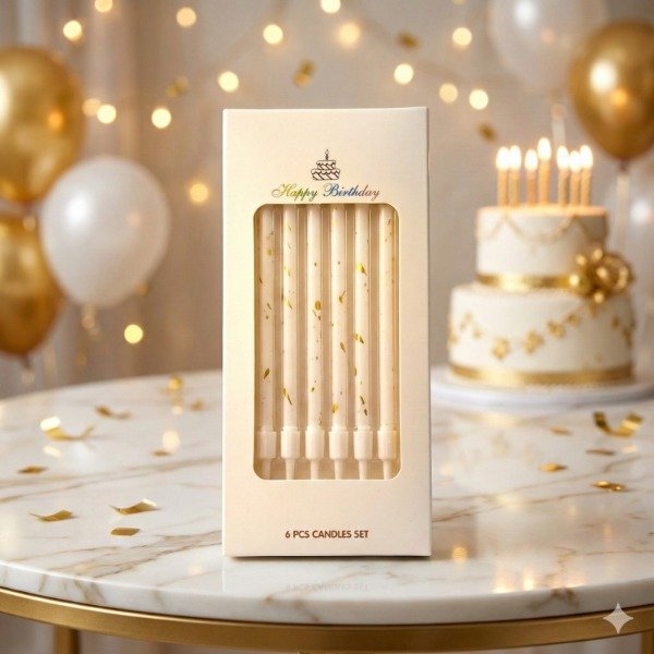 Producto - Vela Blanca con manchas en dorado x 6