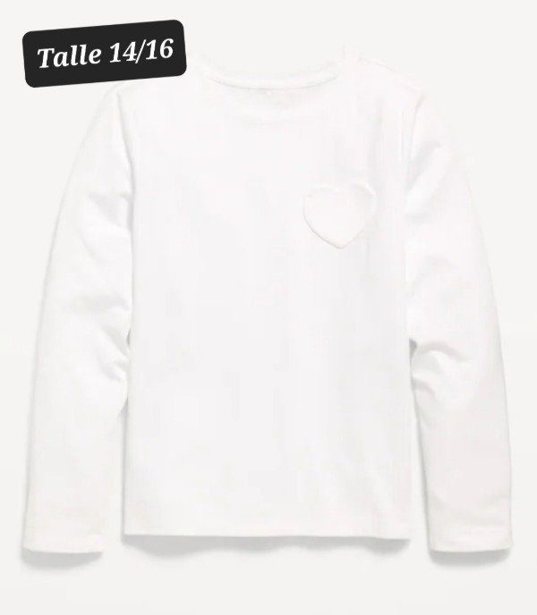 Remera manga larga old navy talla 14/16 blanca corazón