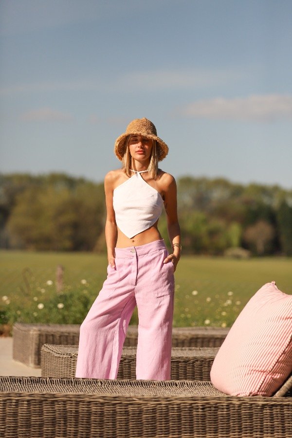 Producto - The low rise linen pants orchid / Pantalon tiro bajo