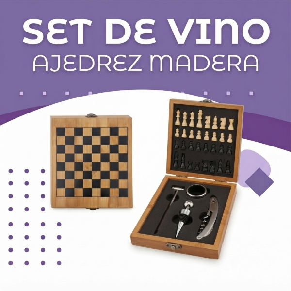 Producto - SET DE VINO AJEDREZ MADERA