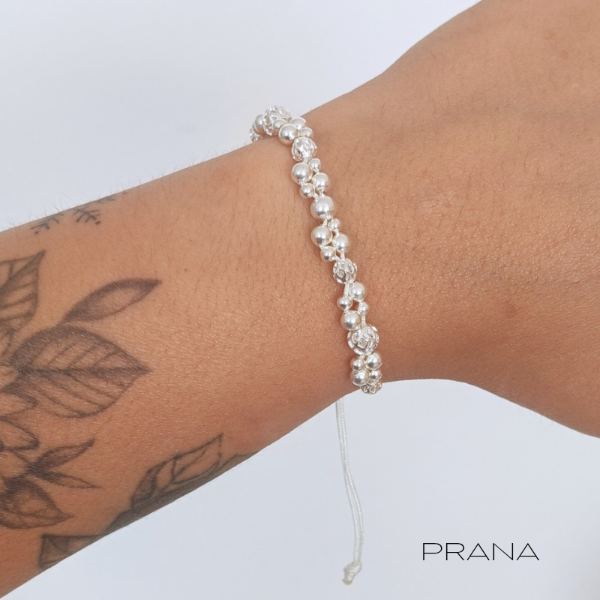 Producto - Pulsera Regulable Hilo Crema y Plata