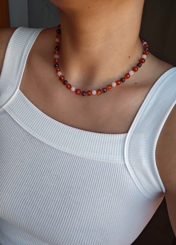 Producto - COLLAR ÁMBAR + AMATISTA + CUARZO ROSA. 45CM