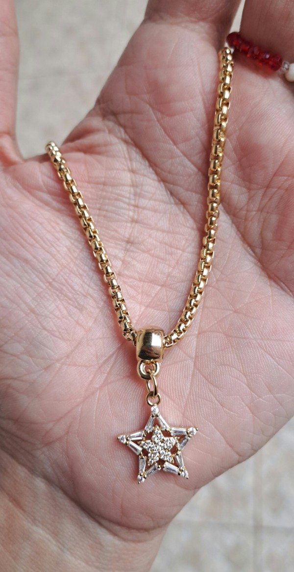 Producto - Collar enchapado en oro 36cm más 10cm de alargue con Dije Estrella Shine