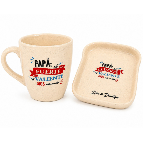 Producto - KIT PAPÁ 5: TAZA BOMBÉ JASPEADA + PLATITO TOSTADA JASPEADA (X1 SET)
