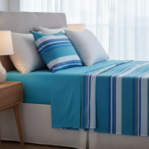 Producto - Juego de Sábana de 1 1/2 Plazas "Celeste Combinado"