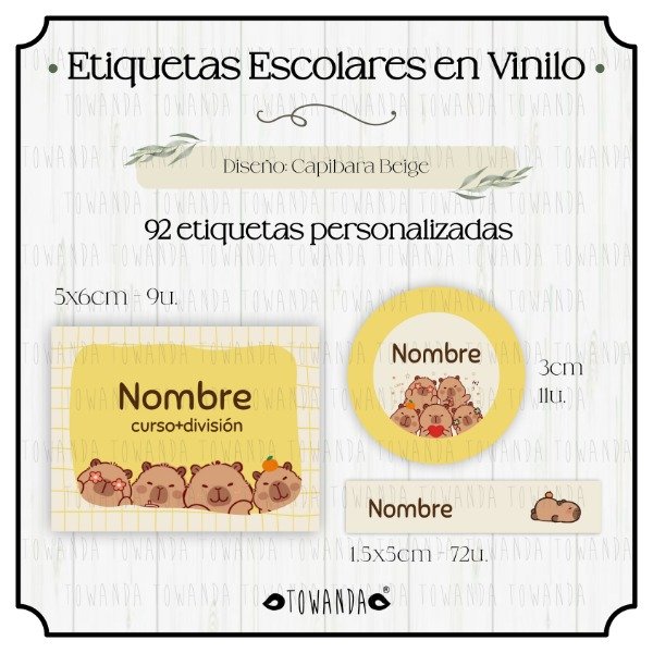 Producto - Capibara Beige - Etiquetas Escolares en Vinilo