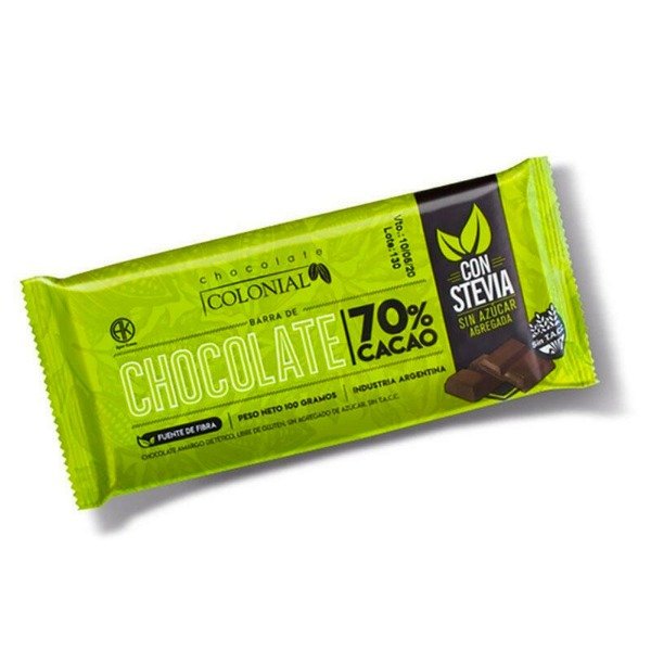 Producto - CHOCOLATE AMARGO 70 CACAO CON STEVIA X 100GR