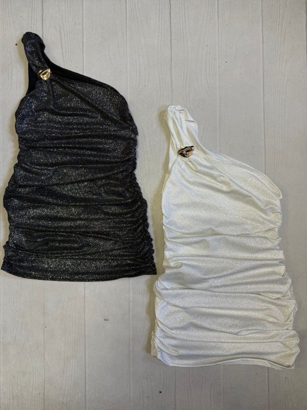 Producto - [8034] Vestido 1 hombro fruncido ''Stone'' glitter