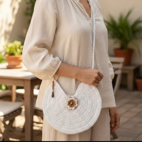 Producto - Cartera circular crochet blanca