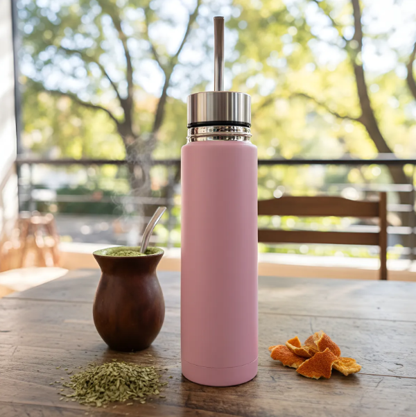 Producto - Termo Mate Listo Premium 500ml Acero Inoxidable 2 en 1 - Rosa
