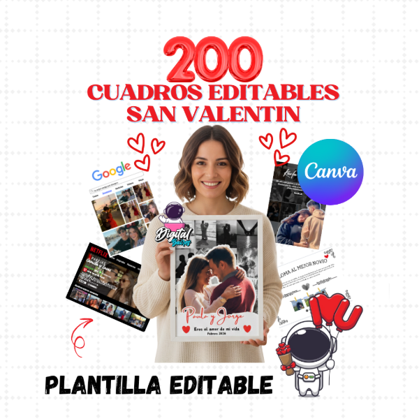 Producto - 200 Cuadros Editables en Canva San Valentin DigitalBaires