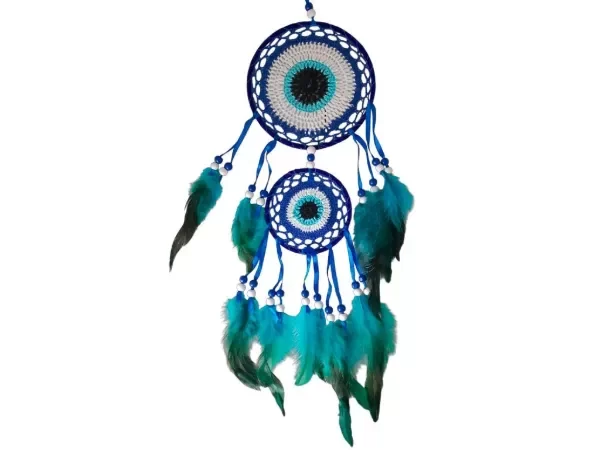 Producto - ATRAPASUEÑO OJO TURCO DBLE TEJIDO Y PLUMAS 60 CM