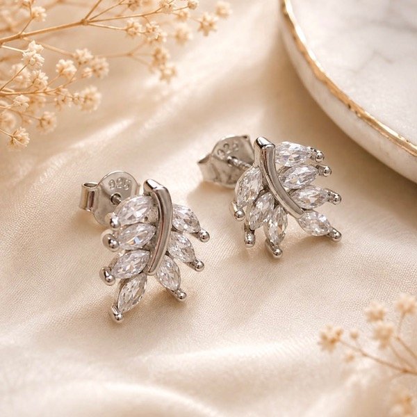 Producto - Aros pasantes hojitas con cubic Plata 925 - 0