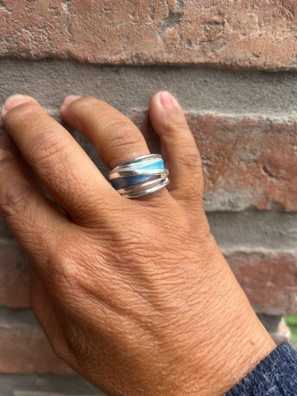 Producto - Anillo acero-con celeste y azul