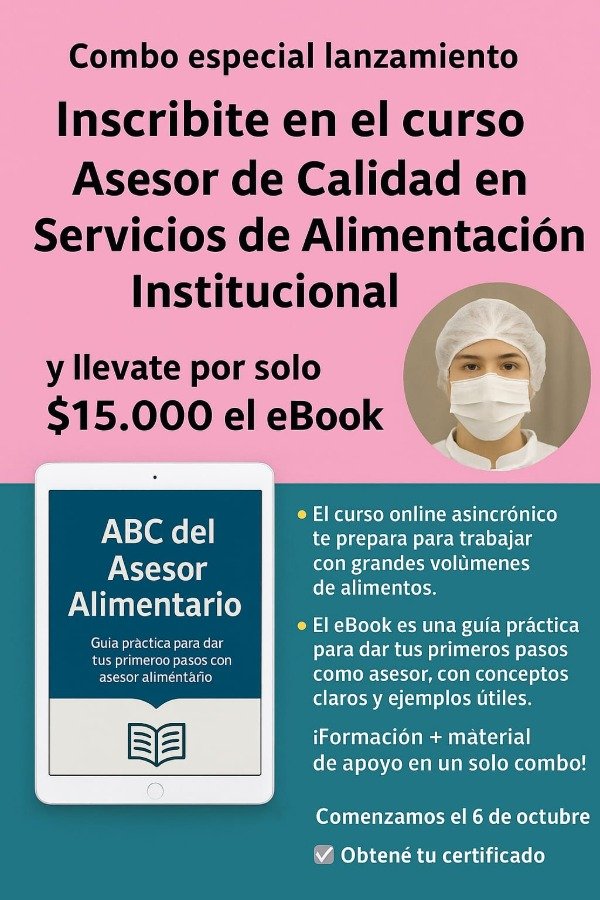 Producto - COMBO EBOOK +  CURSO ASESOR DE CALIDAD EN SERVICIO DE ALIMENTACION INSTITUCIONAL