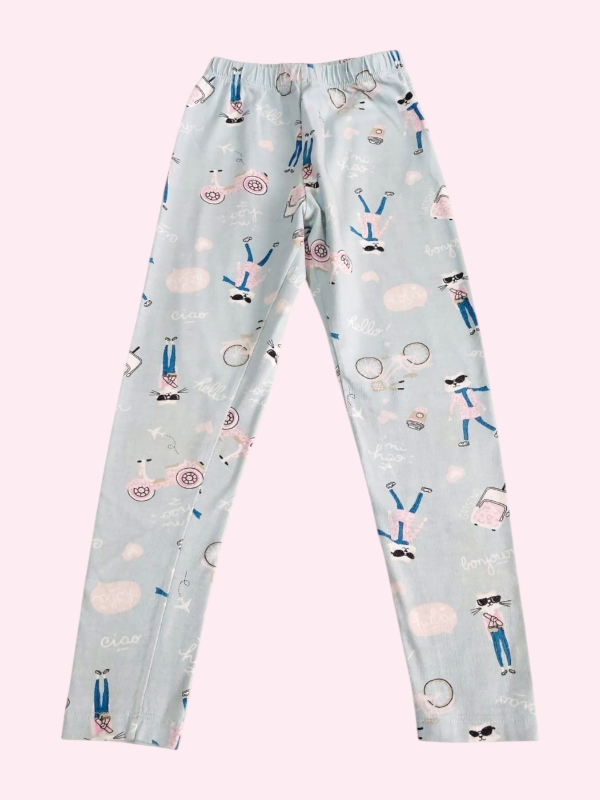 Producto - Calza celeste con bicis y gatitos Grisino 5/6 años