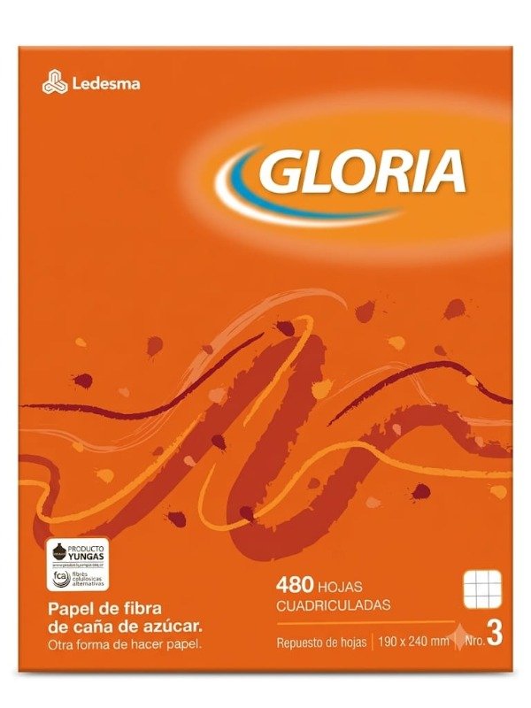 Producto - Repuesto de Hojas CUADRICULADAS Gloria x 480 Hojas. Oferta!!