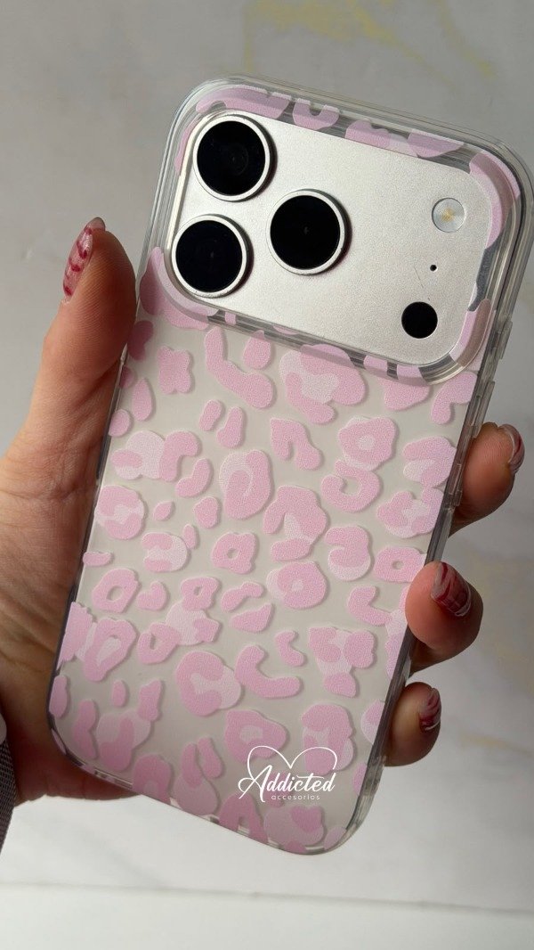 Producto - Case animal print blanco y rosa