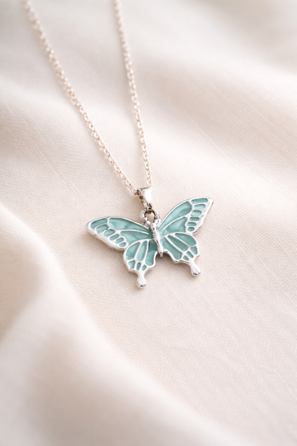 Producto - Collar AB mariposa esmaltada turquesa