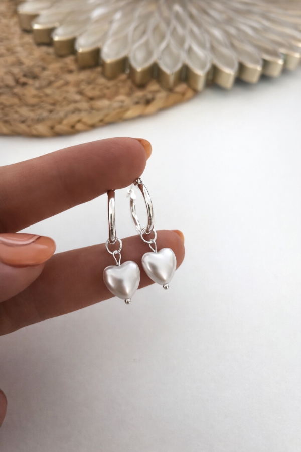 Producto - Aros corazón perlado colgante - AR002