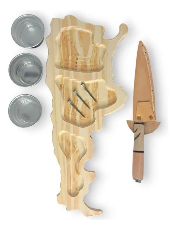 Producto - Tabla Argentina + 3 Cuencos + 3 Pinches + Cuchillo Disco de Arado c/ Vaina