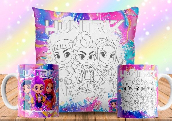 Producto - TAZAS Y ALMOHADONES LAS GUERRERAS K-POP PARA COLOREAR