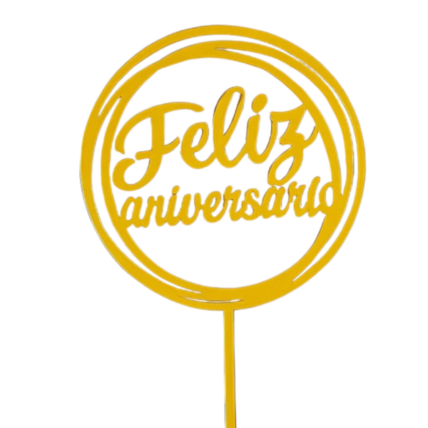 Producto - Cake topper feliz aniversario dorado con circulo - 0