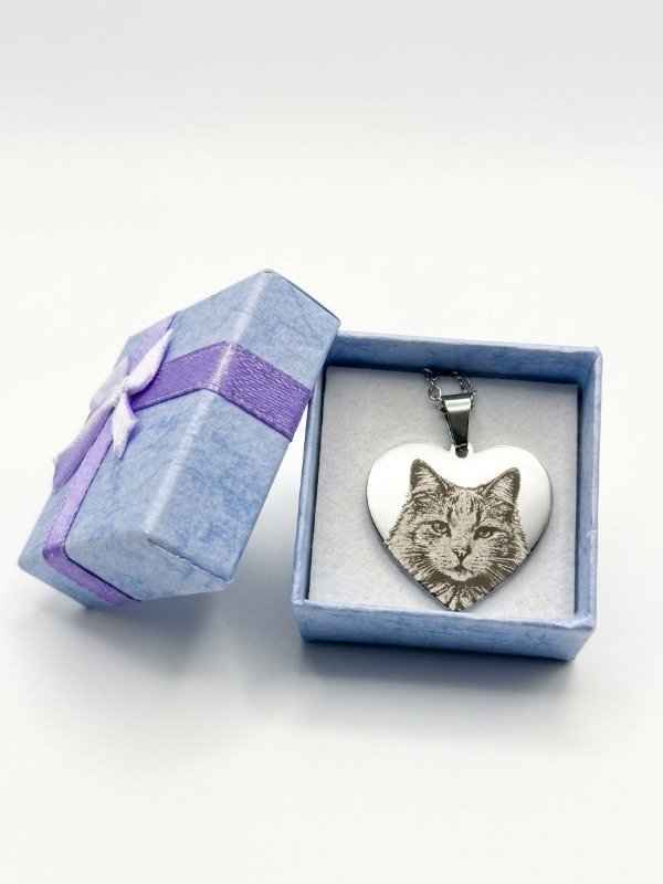 Producto - DIJE CORAZON ACERO QUIRURGICO FOTO GRABADO MASCOTA C/CADENA CAJA - 0