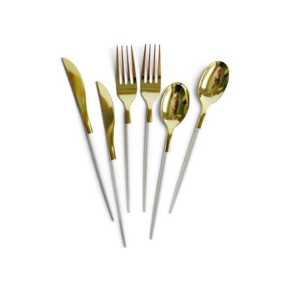 Producto - PACK CUBIERTOS DORADOS CON MANGO BLANCO X 30 - 1