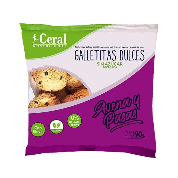 Producto - Galletitas dulces sin azúcar Avena y Pasas Ceral