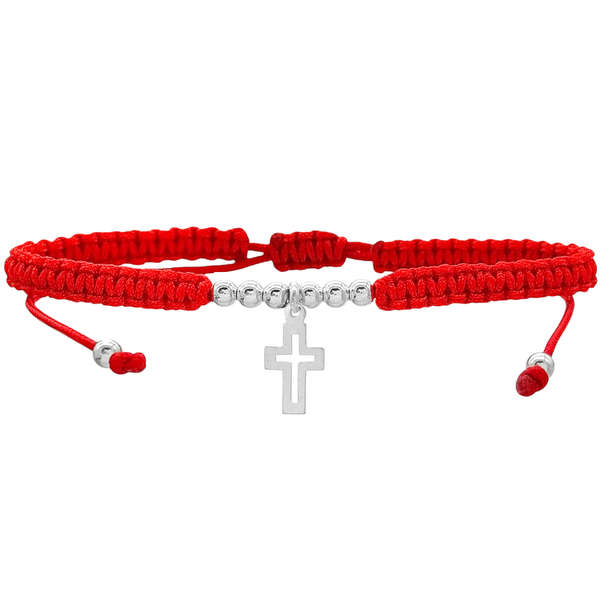 Producto - Pulsera de hilo y Plata 925 - Rojo - Cruz calada