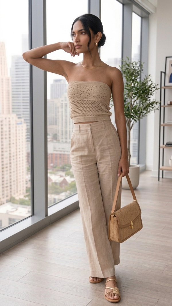 Producto - Top Crop Strapless Tejido en Hilo de Algodón - Estilo Calado Texturado - 9