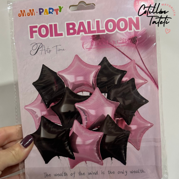 Producto - SET 10 GLOBOS ESTRELLAS ROSA/NEGRO