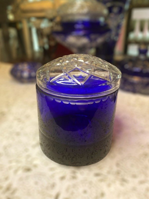 Producto - Frasco De Cristal Azul, Tapa Tallada