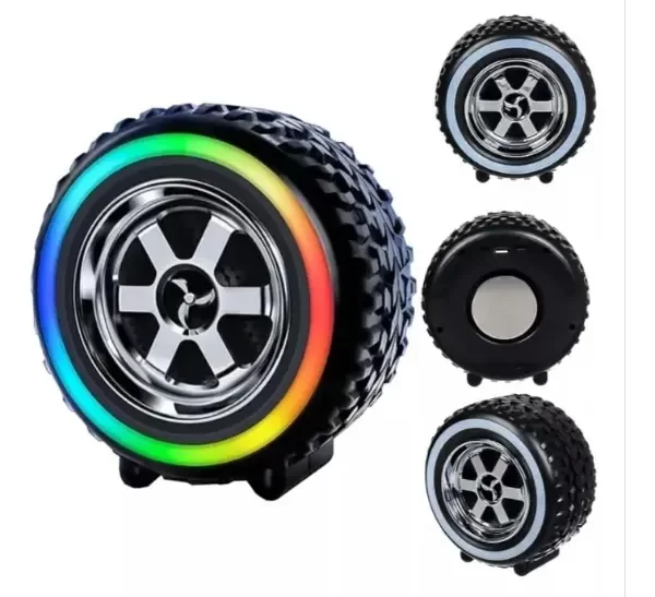 Producto - MINI PARLANTE LED BLUETOOTH PORTATIL ALTAVOZ RGB FORMA RUEDA NEGRO