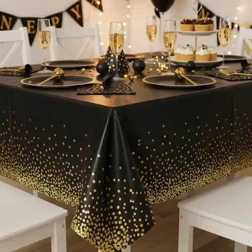 Producto - Mantel negro con lunares dorados