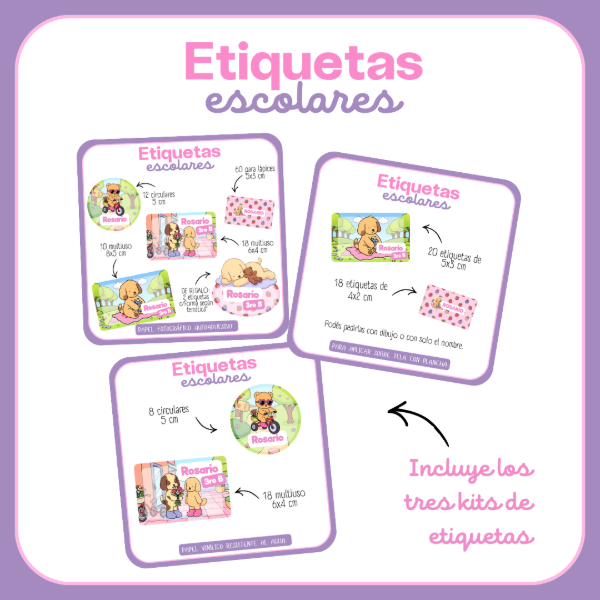 Producto - COMBO COMPLETO DE ETIQUETAS ESCOLARES PERSONALIZADAS