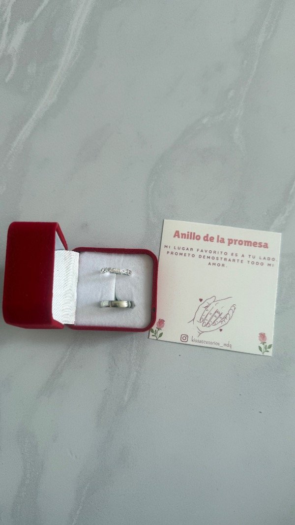 Producto - Caja de anillos de la promesa con sin fin de corazón y alianza