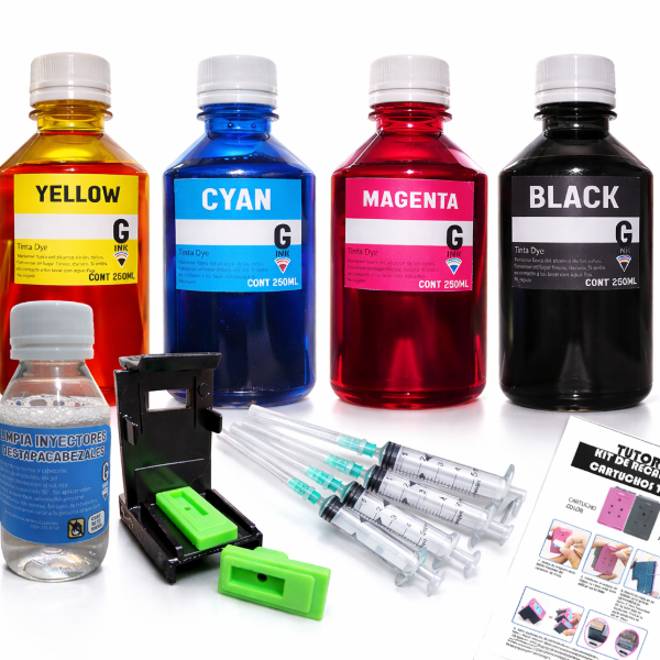 Producto - Kit para Recarga de cartuchos compatible con Hp 2975 2875 668 250ml por color - 0
