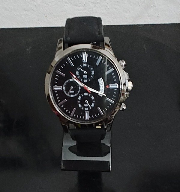 Producto - Reloj Redondo Negro Cronómetro Malla Eco Cuero