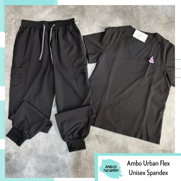 Producto - Ambo Urban Flex - Negro Liso (cuello v)