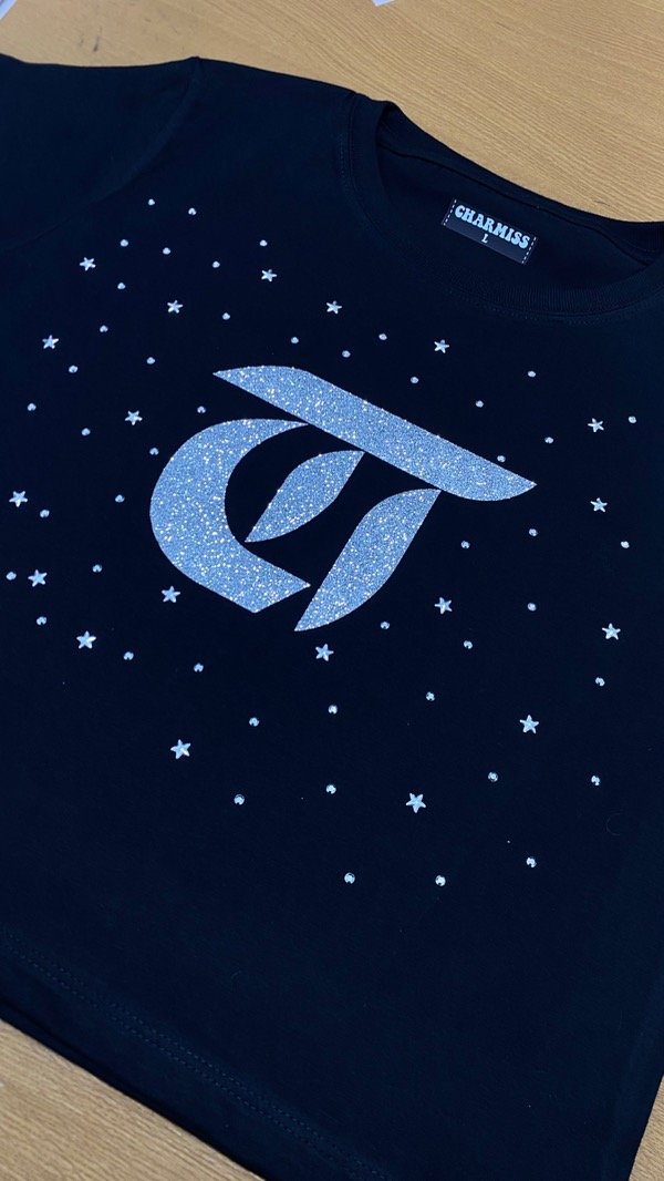 Producto - Baby tee- doble estampa Glitter plateado y brillos - 0