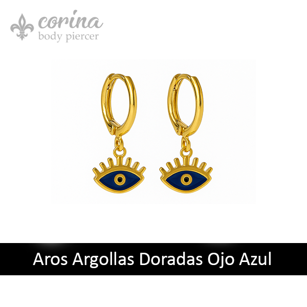 Producto - Aros Argollas Doradas Ojo Azul