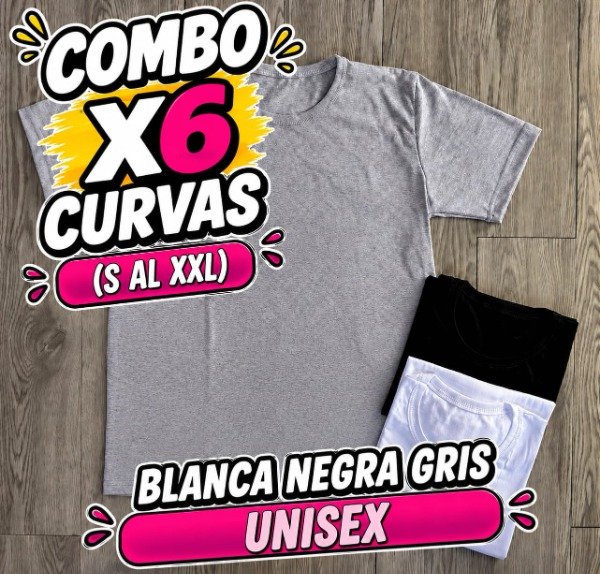 Producto - COMBO X6 CURVAS REMERAS UNISEX (5 TALLES) - 0