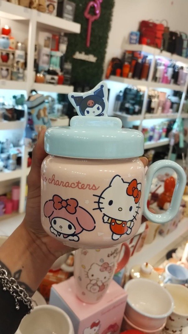 Producto - Taza Ceramica Kitty con tapa celeste K