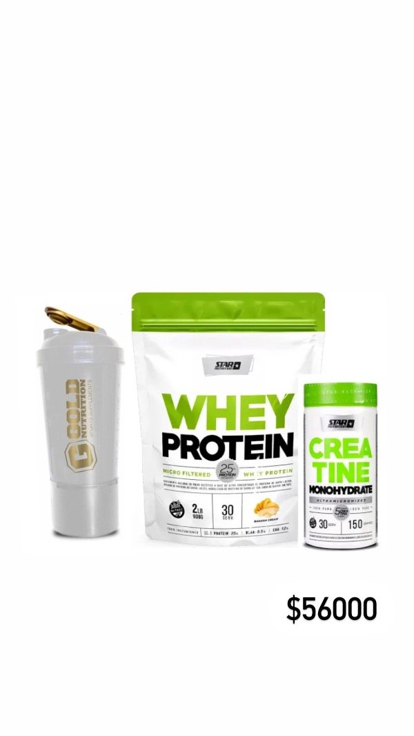 Producto - 1 shaker Gold con compartimento 1 Proteína y 1 Creatina Star Nutrition