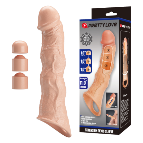 Producto - Extensor De Pene Pretty Love 28 cm con 3 Extensiones. - 0