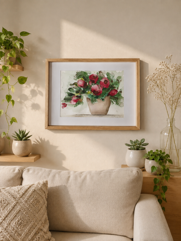Producto - Acuarela maceta flores rojas