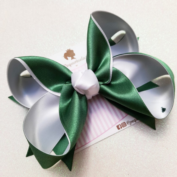 Producto - Maxi Moño Alice 14 cm Verde Musgo y Blanco